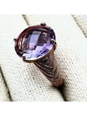 Judith Ripka Ring Rose Gold Plated Sterling Silver Pink Purple Stone Size 8